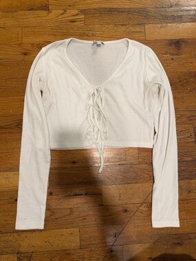 Subdued Women’s Ivory Lace-Up Ribbed Crop Top